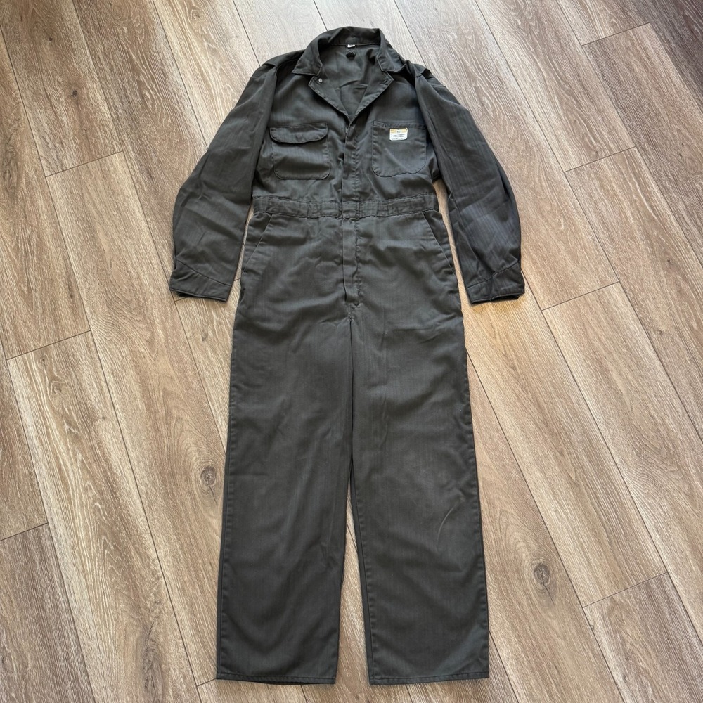 60s Penneys Big Mac Coverall Mens 40 Gray HBT Herring Bone‎ Twill Workwear NICE